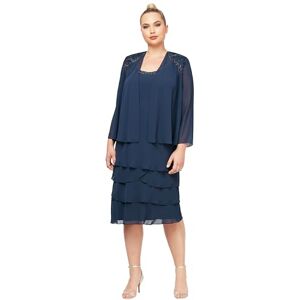 S.L. Fashions Women's Plus Size Embellished Tiered Jacket Dress Special Occasion, Navy Tier, 22W S.L. Fashions Women's Plus Size Embellished Tiered Jacket Dress Special Occasion, Navy Tier, 22W