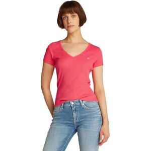Tommy Jeans Womens Tjw Slim Essential Rib V Dw0dw17385 S/S T-Shirt, Red (Amour), S UK Tommy Jeans Womens Tjw Slim Essential Rib V Dw0dw17385 S/S T-Shirt, Red (Amour), S UK
