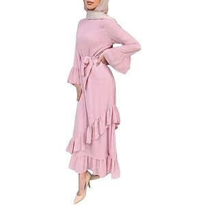 Maxi Dress Size 22 VJGOAL Dresses for Women UK Elegant Wedding Guest Women's Muslim Long Sleeve Dress Vintage Pullover Abaya Prayer Clothes UK Ladies Dress Club Cocktail Work Dresses Pink