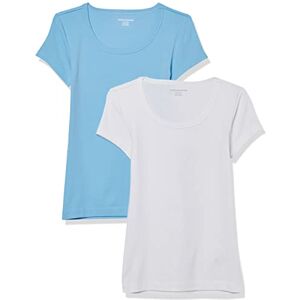 Amazon Essentials Women's Slim-Fit Cap-Sleeve Scoop Neck T-Shirt, Pack of 2, White/Light Blue, L Amazon Essentials Women's Slim-Fit Cap-Sleeve Scoop Neck T-Shirt, Pack of 2, White/Light Blue, L