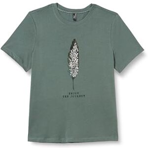 ONLY Women's Onlkita Life Reg S/S Plume Top Box JRS T-Shirt, Balm Green/Print: Enjoy, S ONLY Women's Onlkita Life Reg S/S Plume Top Box JRS T-Shirt, Balm Green/Print: Enjoy, S