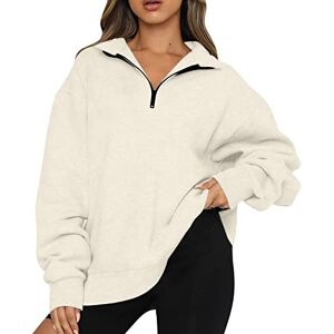 Amhomely Sale Clearance AMhomely Womens Oversized Half Zip Pullover Long Sleeve Sweatshirts Lapel Casual Shirts Drop Sleeve Fall Blouse Clothes Beige 3X-Large