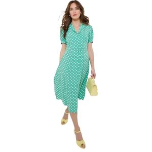 Joe Browns Women's Polka Dot Button Through Collared Midi Dress, Green, 14 Joe Browns Women's Polka Dot Button Through Collared Midi Dress, Green, 14