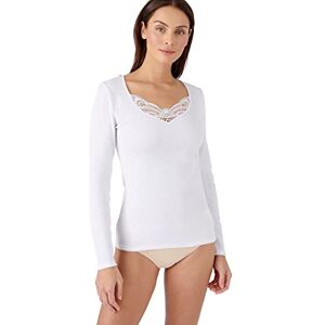 Damart Women's T-Shirt Manches Longues Fine Côte Guipure Thermola, White, S Damart Women's T-Shirt Manches Longues Fine Côte Guipure Thermola, White, S