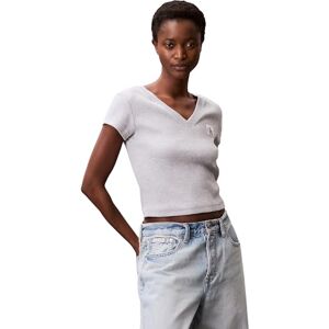 Calvin Klein Women’s Short Sleeve V-Neck Woven Label Rib T-Shirt, Grey (Bc06 Grey Heather), M Calvin Klein Women’s Short Sleeve V-Neck Woven Label Rib T-Shirt, Grey (Bc06 Grey Heather), M