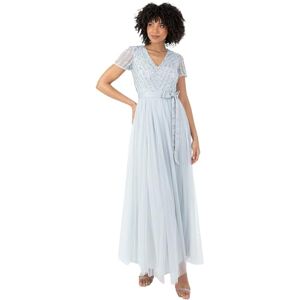 Maya Deluxe Maxi Dress for Women Ladies Braidesmaid V-Neck Ball Gown Short Sleeves Long Elegant Empire Waist with Belt Ice Blue Size 12 Maya Deluxe Maxi Dress for Women Ladies Braidesmaid V-Neck Ball Gown Short Sleeves Long Elegant Empire Waist with Belt Ice Blue Size 12