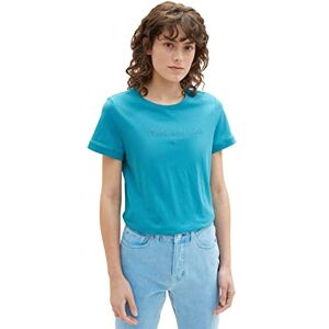 TOM TAILOR Women's T-Shirt with Lettering, 31668 Petrol Green, XXS TOM TAILOR Women's T-Shirt with Lettering, 31668 Petrol Green, XXS