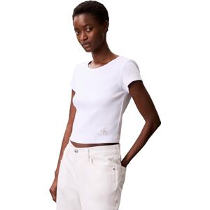 Calvin Klein Women’s Short Sleeve Round Neck Woven Label Rib Baby Tee, White (Brilliant White), XS Calvin Klein Women’s Short Sleeve Round Neck Woven Label Rib Baby Tee, White (Brilliant White), XS