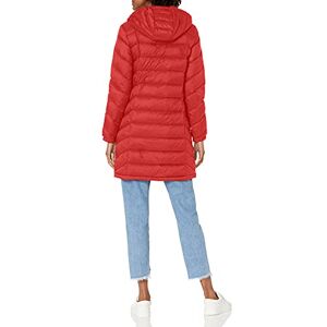 Tommy Hilfiger Women's Long Down Puffer Jacket Down Coat, Chevron Packable Crimson, S Tommy Hilfiger Women's Long Down Puffer Jacket Down Coat, Chevron Packable Crimson, S