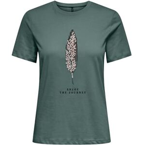 ONLY Women's Onlkita Life Reg S/S Plume Top Box JRS T-Shirt, Balm Green/Print: Enjoy, M ONLY Women's Onlkita Life Reg S/S Plume Top Box JRS T-Shirt, Balm Green/Print: Enjoy, M