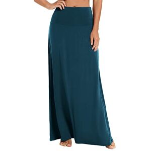 EXCHIC Women's Bohemian Style Print/Solid Elastic Waist Long Maxi Skirt, Steel Blue, S