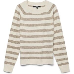 VERO MODA Women's Vmdoffy LS O-Neck Blouse Ga Noos Knitted Jumper, Birch/Stripes: w. Sepia Tint, XXL VERO MODA Women's Vmdoffy LS O-Neck Blouse Ga Noos Knitted Jumper, Birch/Stripes: w. Sepia Tint, XXL