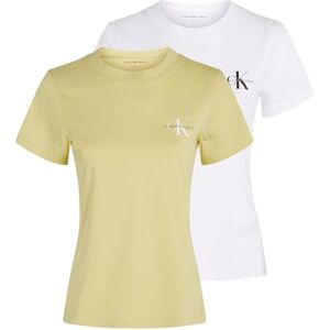 Calvin Klein Women’s 2 Pack Monologo Short Sleeve Slim Fit T-Shirts, Multicolor (Muted Lime/Brilliant White), M Calvin Klein Women’s 2 Pack Monologo Short Sleeve Slim Fit T-Shirts, Multicolor (Muted Lime/Brilliant White), M