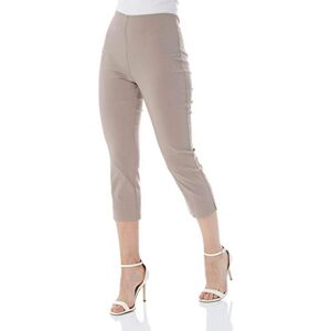 Roman Originals Cropped Trousers for Women UK Ladies Capri Leggings Summer Pants Short Crop Stretch 3/4 Length Three Quarter Pedal Pusher Clothes Elasticated Bengaline Cut Off - Taupe - Size 22