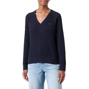 Tommy Hilfiger Women’s V-Neck Cable Knit Jumper, Blue (Desert Sky), L Tommy Hilfiger Women’s V-Neck Cable Knit Jumper, Blue (Desert Sky), L