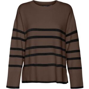 VERO MODA Women's Vmsaba Ls O-Neck Stripe Pullover Ga Noos Knitted Jumper, Pinecone/Stripes:w Black, L VERO MODA Women's Vmsaba Ls O-Neck Stripe Pullover Ga Noos Knitted Jumper, Pinecone/Stripes:w Black, L