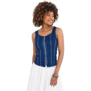 Joe Browns Women's Sleeveless Stretch Denim Zip Front Top Blouse, Blue, 16 Joe Browns Women's Sleeveless Stretch Denim Zip Front Top Blouse, Blue, 16