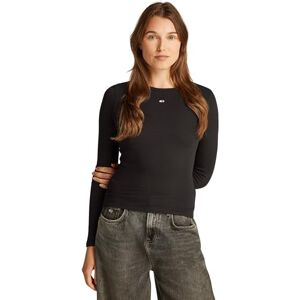 Tommy Jeans Womens Tjw Slim Essential Rib Dw0dw17387 L/S T-Shirt, Black, XXS UK Tommy Jeans Womens Tjw Slim Essential Rib Dw0dw17387 L/S T-Shirt, Black, XXS UK