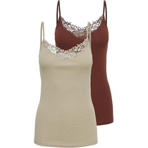 ONLY Women's Onlkira Life Lace Singlet 2pack Noos Tank Top, Henna/Pack: Henna/Humus, S UK ONLY Women's Onlkira Life Lace Singlet 2pack Noos Tank Top, Henna/Pack: Henna/Humus, S UK