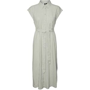 VERO MODA Women's Vmmymilo Sl Calf Shirt Dress WVN Ga, Reseda/Stripes: Snow White, M VERO MODA Women's Vmmymilo Sl Calf Shirt Dress WVN Ga, Reseda/Stripes: Snow White, M