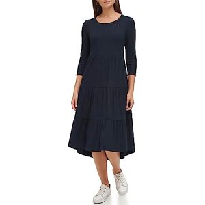 Tommy Hilfiger Women's Tiered Stripe Midi Dress, Sky Captain, XS Tommy Hilfiger Women's Tiered Stripe Midi Dress, Sky Captain, XS