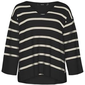 VERO MODA CURVE Women's VMCSABA LS V-Neck Pullover GA NOOS CUR Sweater, Black/Stripes:Birch, 22-24 Plus VERO MODA CURVE Women's VMCSABA LS V-Neck Pullover GA NOOS CUR Sweater, Black/Stripes:Birch, 22-24 Plus