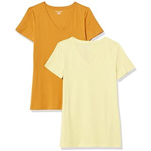 Amazon Essentials Women's Classic-Fit Short-Sleeve V-Neck T-Shirt, Pack of 2, Light Yellow/Golden Yellow, X-Small Amazon Essentials Women's Classic-Fit Short-Sleeve V-Neck T-Shirt, Pack of 2, Light Yellow/Golden Yellow, X-Small