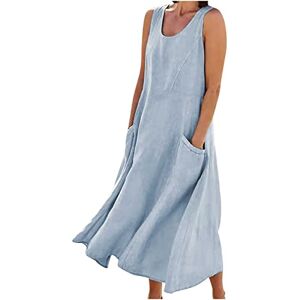 Womens Dresses 0413a8 FunAloe Maxi Dresses for Women UK Women's Cotton Linen Dress Sleeveless Midi Casual Plus Size Tunic Dress with Pockets Flowy Long Beach Dresses Plus Size Sun Dresses VacatiSales Clearance Sky Blue