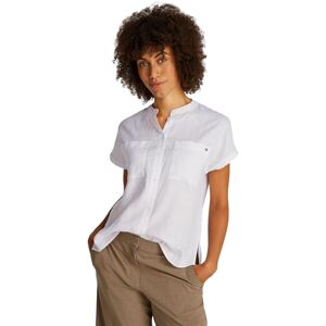 Tommy Hilfiger Women’s Short Sleeve Collarless Linen Blouse, White (Th Optic White), 10 Tommy Hilfiger Women’s Short Sleeve Collarless Linen Blouse, White (Th Optic White), 10