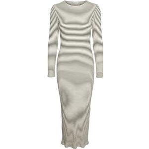 VERO MODA Women's Vmlena LS O-Neck Ankle Dress VMA Noos, Birch/Stripes: Black, S VERO MODA Women's Vmlena LS O-Neck Ankle Dress VMA Noos, Birch/Stripes: Black, S