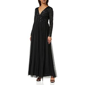 Maya Deluxe Women's Ladies Maxi Dress Long Sleeves V Neckline Plunging Sequin Embellished for Wedding Guest Bridesmaid Prom, Line, 26 Maya Deluxe Women's Ladies Maxi Dress Long Sleeves V Neckline Plunging Sequin Embellished for Wedding Guest Bridesmaid Prom, Line, 26