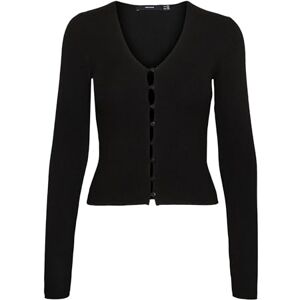 VERO MODA Women's Vmgold Rib LS V-Neck Button Jumper Knitted, Black, M VERO MODA Women's Vmgold Rib LS V-Neck Button Jumper Knitted, Black, M