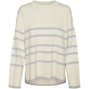 VERO MODA Women's Vmsaba LS O-Neck Pullover Ga Noos Knitted Jumper, Birch/Stripes: lgm, M VERO MODA Women's Vmsaba LS O-Neck Pullover Ga Noos Knitted Jumper, Birch/Stripes: lgm, M