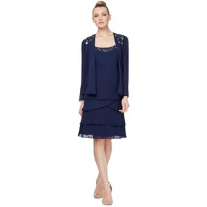 S.L. Fashions Women's Embellished Tiered Sequin Jacket Dress Sapphire Petite & Regular S.L. Fashions Women's Embellished Tiered Sequin Jacket Dress Sapphire Petite & Regular