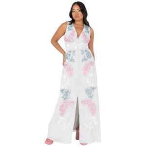 Maya Deluxe Women's Ladies Maxi Dress V-Neckline Sleeveless Floral Sequin Embellished Button Front Slit for Wedding Guest Occasion Glacier Grey 18 Maya Deluxe Women's Ladies Maxi Dress V-Neckline Sleeveless Floral Sequin Embellished Button Front Slit for Wedding Guest Occasion Glacier Grey 18