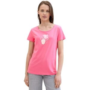 TOM TAILOR Women's Basic T-Shirt with Floral Print, 15799 Carmine Pink, L TOM TAILOR Women's Basic T-Shirt with Floral Print, 15799 Carmine Pink, L