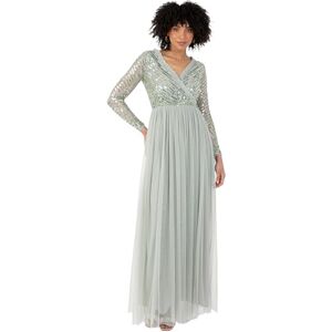 Maya Deluxe Womens Maxi Ladies Embellished Wrap Tulle Frilly V-Neck Long Sleeve for Wedding Guest Bridesmaid Prom Ball Gown Dress, Green Lily, 20 UK Maya Deluxe Womens Maxi Ladies Embellished Wrap Tulle Frilly V-Neck Long Sleeve for Wedding Guest Bridesmaid Prom Ball Gown Dress, Green Lily, 20 UK