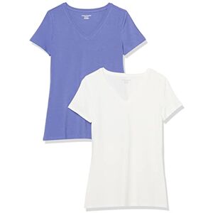 Amazon Essentials Women's Regular-Fit Short-Sleeve V-Neck T-Shirt, Pack of 2, Purple Blue/White, XS Amazon Essentials Women's Regular-Fit Short-Sleeve V-Neck T-Shirt, Pack of 2, Purple Blue/White, XS