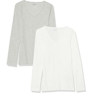 Amazon Essentials Women's Slim-Fit Layering Long-Sleeve Knit Rib V-Neck Shirts (Available in Plus Size), Pack of 2, White/Grey, M Amazon Essentials Women's Slim-Fit Layering Long-Sleeve Knit Rib V-Neck Shirts (Available in Plus Size), Pack of 2, White/Grey, M