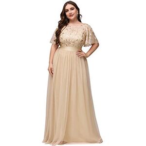 Ever-Pretty Ever Pretty Women's Short Sleeve Empire Wiast A Line Long Tulle Elegant Plus Size Formal Dresses Gold 14UK