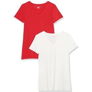 Amazon Essentials Women's Regular-Fit Short-Sleeve V-Neck T-Shirt, Pack of 2, Red/White, XS Amazon Essentials Women's Regular-Fit Short-Sleeve V-Neck T-Shirt, Pack of 2, Red/White, XS