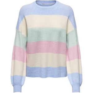 ONLY Women's Onlatia L/S KNT Noos Pullover Knitted Jumper, Kentucky Blue/Stripes: White Cap Mel/Surf Sp Mel/Light P Mel, XL ONLY Women's Onlatia L/S KNT Noos Pullover Knitted Jumper, Kentucky Blue/Stripes: White Cap Mel/Surf Sp Mel/Light P Mel, XL