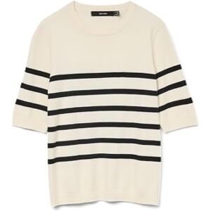 VERO MODA Women's Vmsaba Plain SS O-Neck Pullover Ga Noos Sweater, Birch/Stripes: W Black, XS VERO MODA Women's Vmsaba Plain SS O-Neck Pullover Ga Noos Sweater, Birch/Stripes: W Black, XS