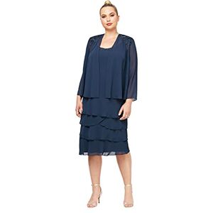S.L. Fashions Women's Plus Size Embellished Tiered Jacket Dress Special Occasion, Navy Tier, 16W S.L. Fashions Women's Plus Size Embellished Tiered Jacket Dress Special Occasion, Navy Tier, 16W
