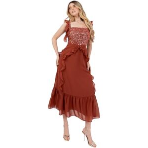 Maya Deluxe Women's Midaxi Dress Ladies Sleeveless Square Neck Cami Sequin Embellished Ruffle A-line Tiered Hem Prom Ball Gown, Rust 16 Maya Deluxe Women's Midaxi Dress Ladies Sleeveless Square Neck Cami Sequin Embellished Ruffle A-line Tiered Hem Prom Ball Gown, Rust 16