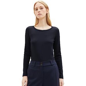 TOM TAILOR Women's 1038050 Basic Long-Sleeved Shirt with Ribbed Structure, 10668-sky Captain Blue, M TOM TAILOR Women's 1038050 Basic Long-Sleeved Shirt with Ribbed Structure, 10668-sky Captain Blue, M