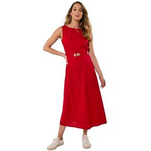 Joe Browns Women's Linen Blend Elegant Boat Neck Belted Dress, Slim, Red, UK 12 Joe Browns Women's Linen Blend Elegant Boat Neck Belted Dress, Slim, Red, UK 12