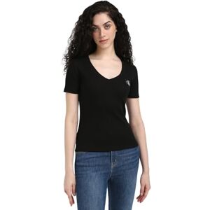 Calvin Klein Jeans Women's Woven Label Ribbed Short Sleeve V-Neck T-Shirt, Black (Ck Black), XXS Calvin Klein Jeans Women's Woven Label Ribbed Short Sleeve V-Neck T-Shirt, Black (Ck Black), XXS