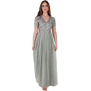 Maya Deluxe Women's Maxi for Women Ladies Braidesmaid V-neck Plus Size Ball Gown Short Sleeves Long El Bridesmaid Dress, Green Lily, 14 UK Maya Deluxe Women's Maxi for Women Ladies Braidesmaid V-neck Plus Size Ball Gown Short Sleeves Long El Bridesmaid Dress, Green Lily, 14 UK