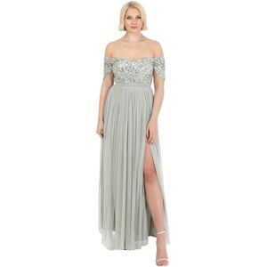 Maya Deluxe Women's Ladies Maxi Dress Bardot Neckline Off Shoulder Tulle High Side Split Slit A-line Bridesmaid Wedding Guest Prom Green Lily 10 Maya Deluxe Women's Ladies Maxi Dress Bardot Neckline Off Shoulder Tulle High Side Split Slit A-line Bridesmaid Wedding Guest Prom Green Lily 10